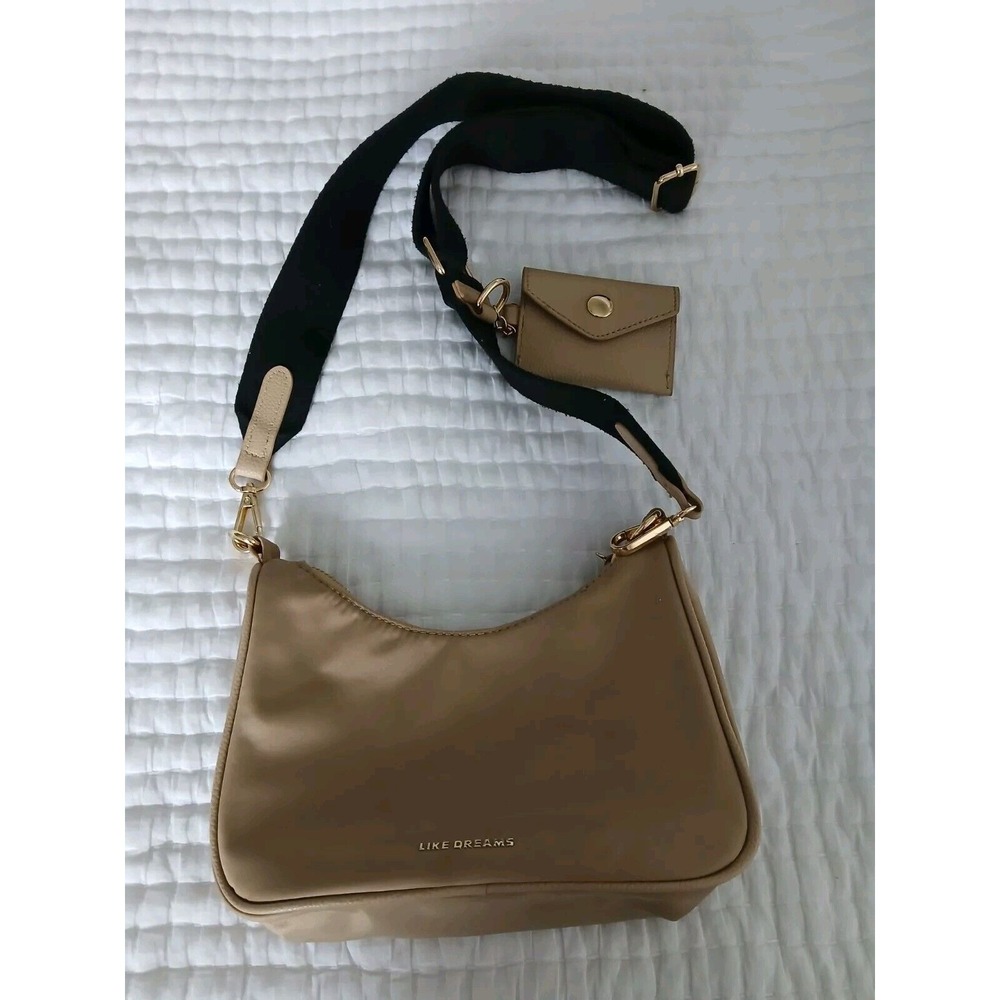 Like Dreams Tan Nylon Crossbody Shoulder Bag with‎ Small Coin Pouch